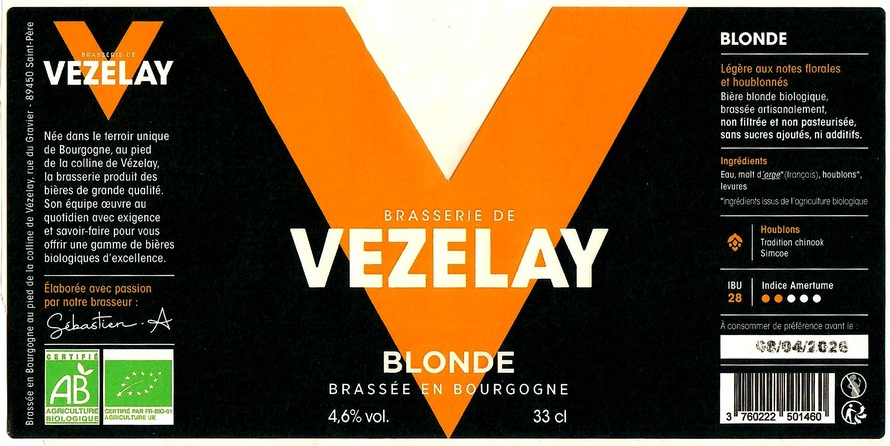 Etiquette BRASSERIE DE VEZELAY 17