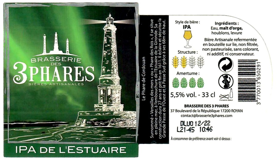 Etiquette BRASSERIE DES 3 PHARES 06