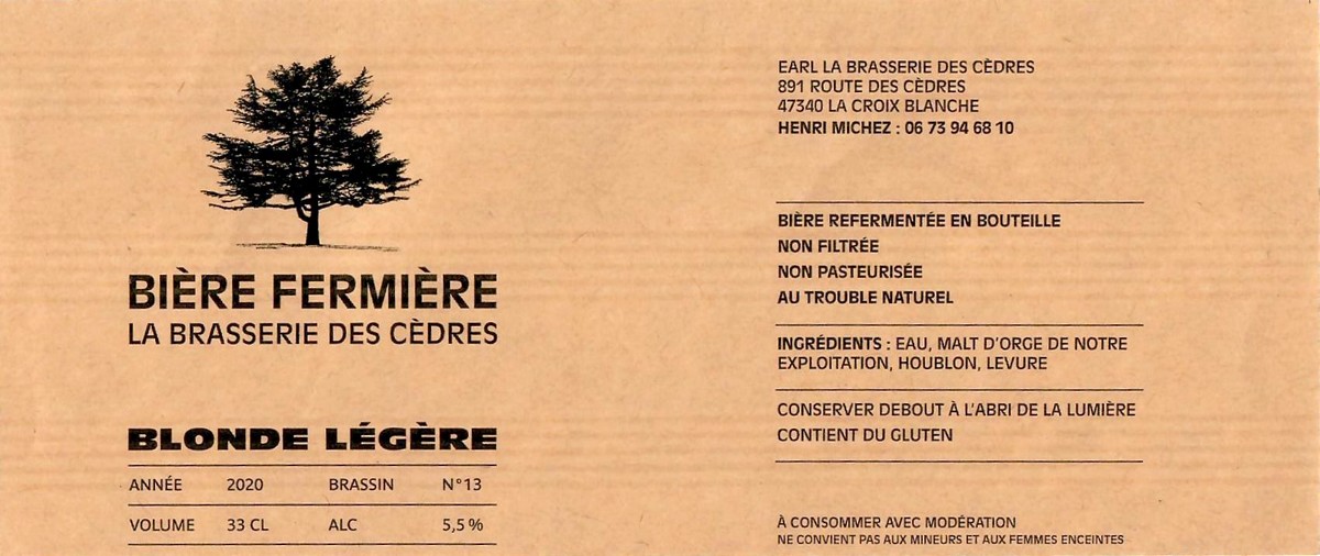 Etiquette BRASSERIE DES CEDRES 21