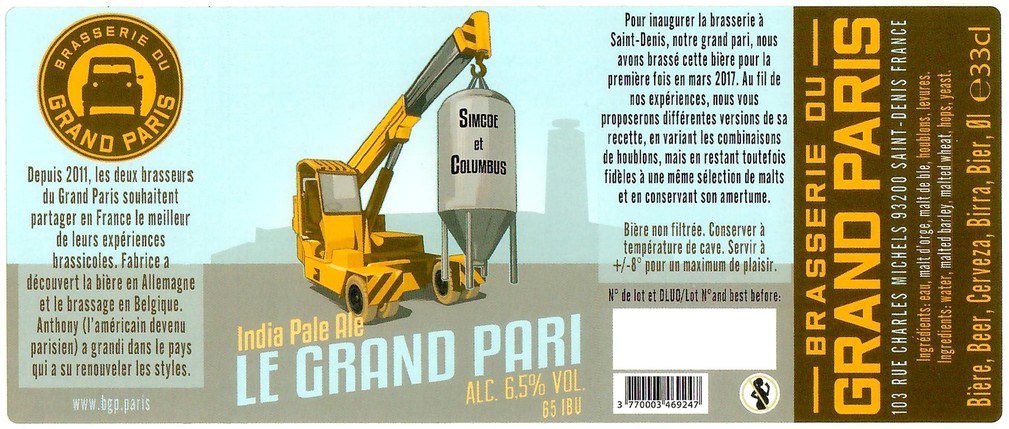 Etiquette BRASSERIE DU GRAND PARIS 117