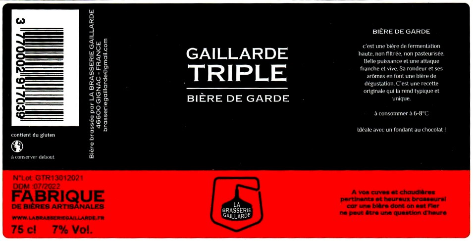 etiquette BRASSERIE LA BRASSERIE GAILLARDE 44