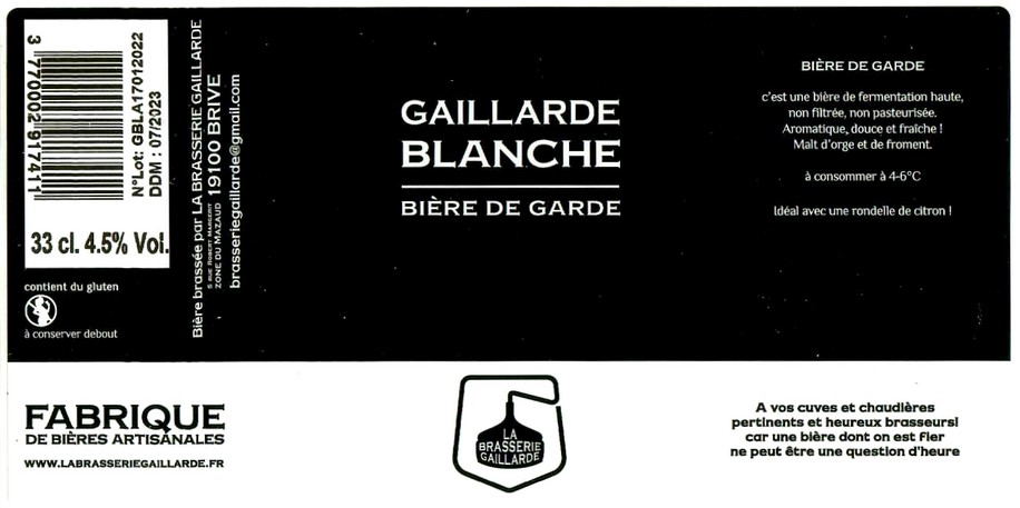 Etiquette BRASSERIE LA BRASSERIE GAILLARDE 57