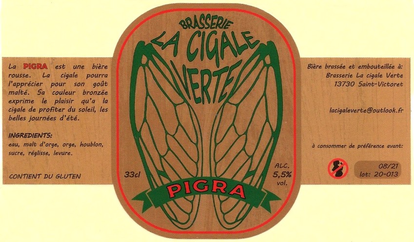 etiquette BRASSERIE LA CIGALE VERTE 06
