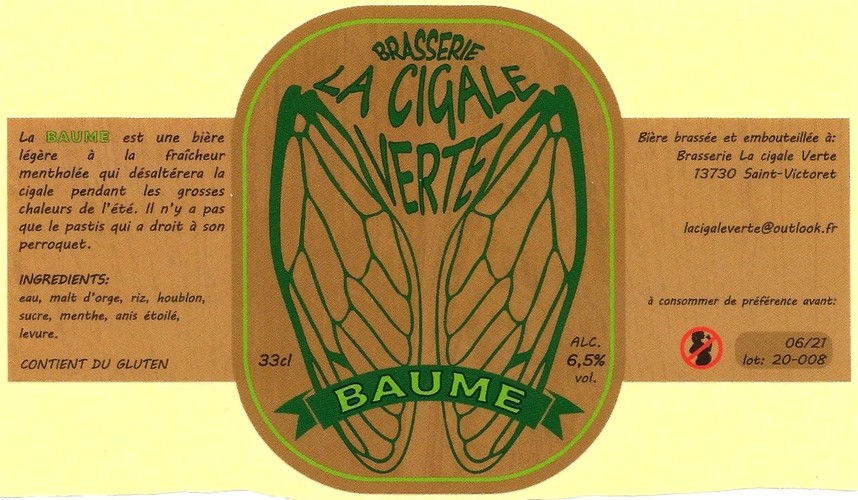 etiquette BRASSERIE LA CIGALE VERTE 11