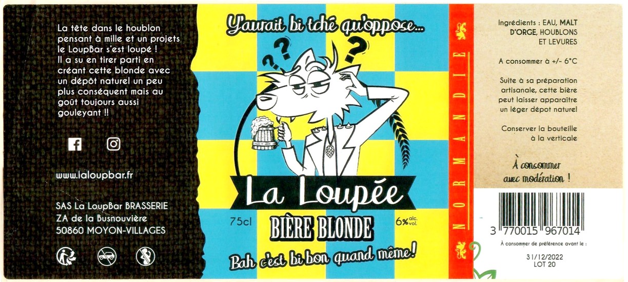 Etiquette BRASSERIE LA LOUP BAR 58