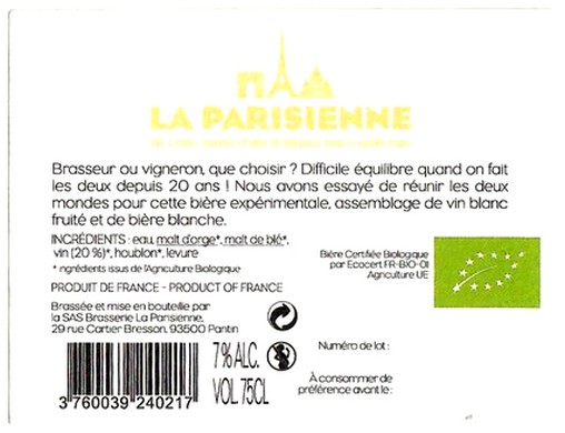 Etiquette BRASSERIE LA PARISIENNE 40B