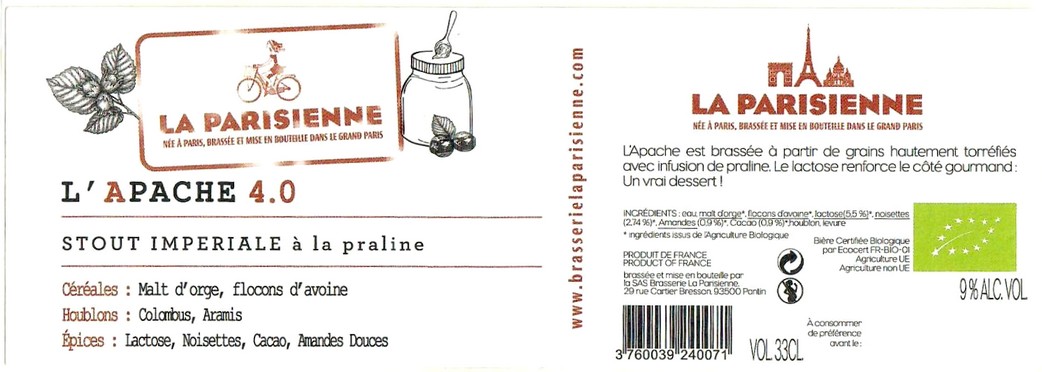 Etiquette BRASSERIE LA PARISIENNE 48