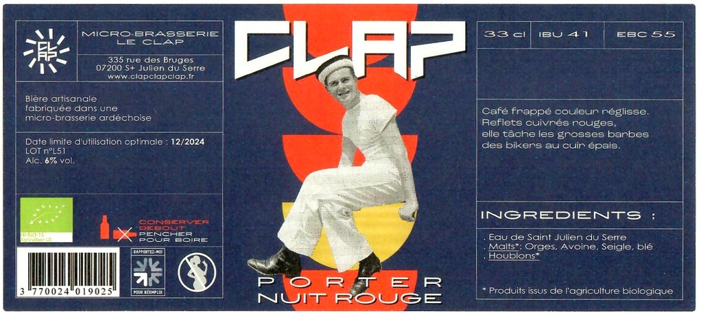 Etiquette BRASSERIE LE CLAP 12