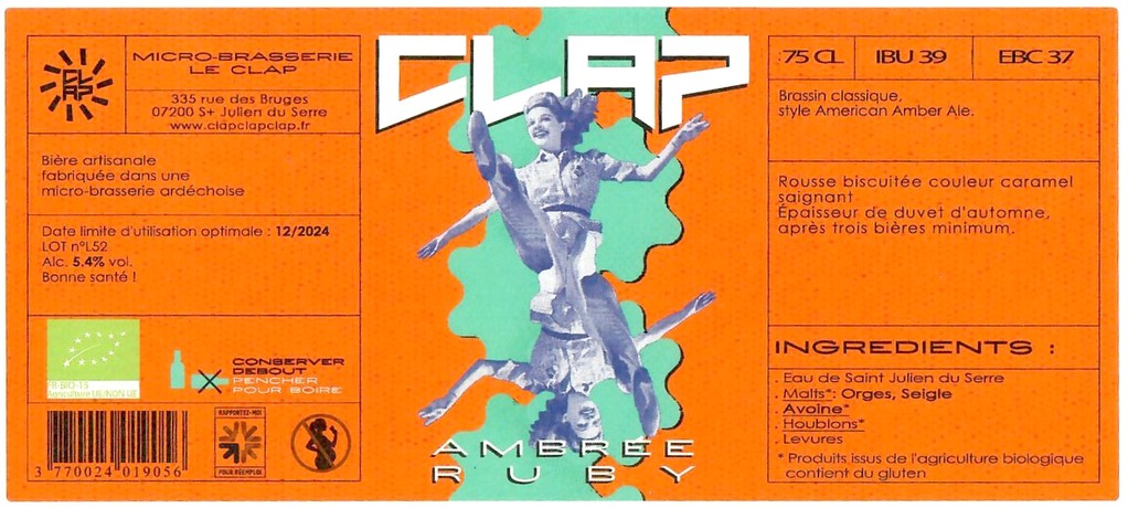 Etiquette BRASSERIE LE CLAP 14