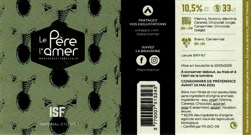etiquette BRASSERIE LE PERE L'AMER 34
