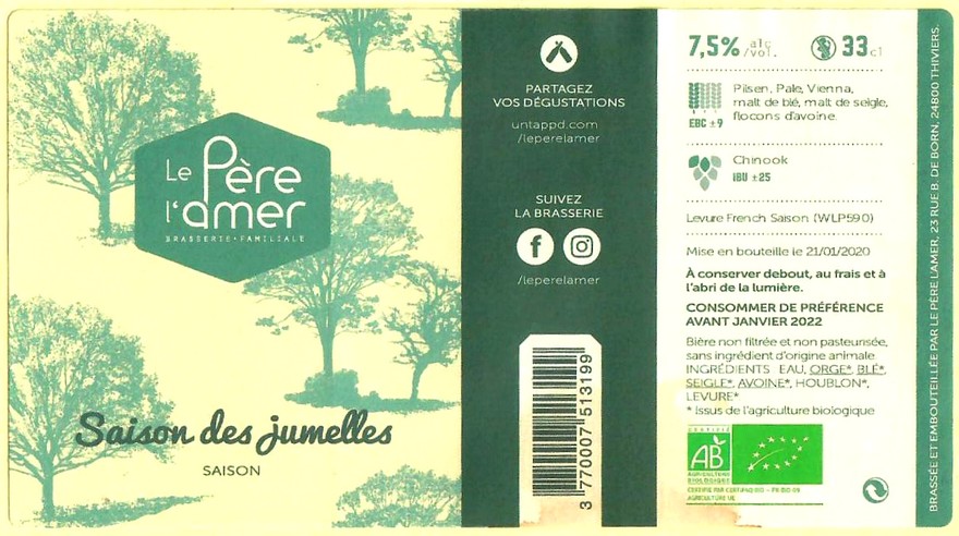 etiquette BRASSERIE LE PERE L'AMER 70