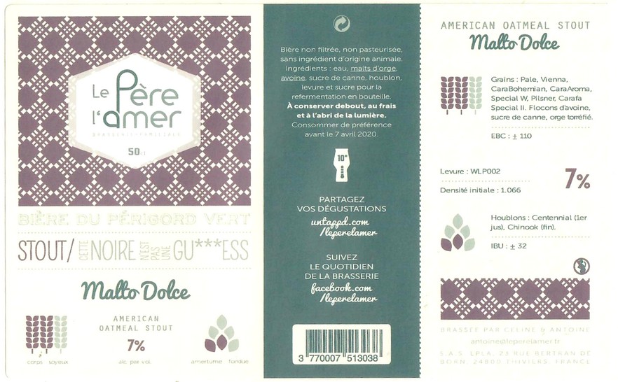 Etiquette BRASSERIE LE PERE L'AMER 83