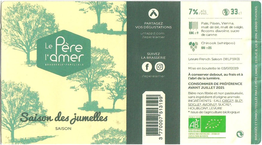 Etiquette BRASSERIE LE PERE L'AMER 97