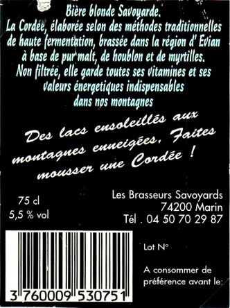 Etiquette BRASSERIE LES BRASSEURS SAVOYARDS MARIN 01B