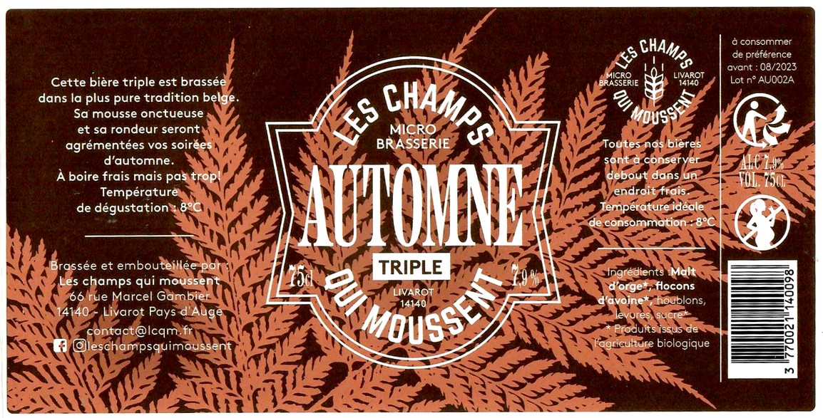 Etiquette BRASSERIE LES CHAMPS QUI MOUSSENT 15