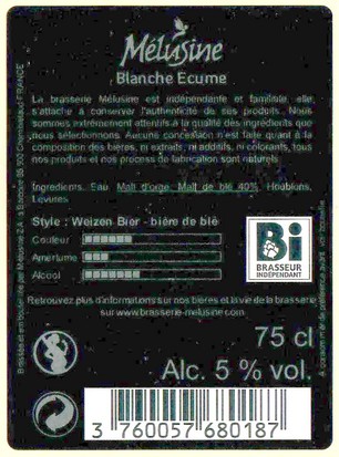 Etiquette BRASSERIE MELUSINE 58C