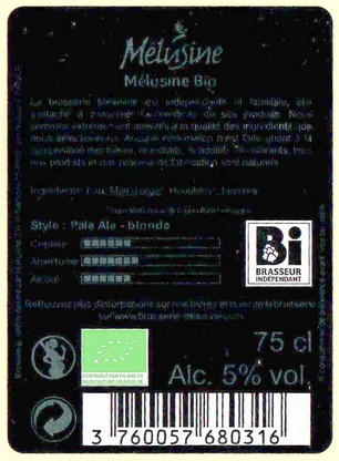 Etiquette BRASSERIE MELUSINE 61C