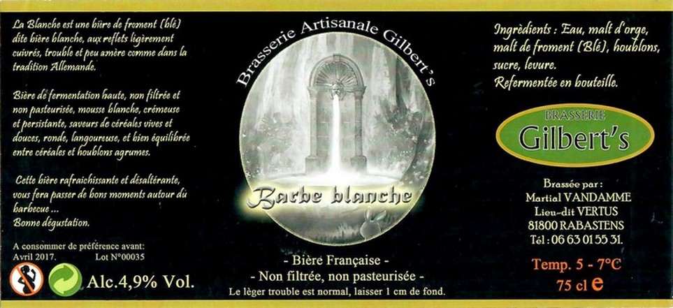 Etiquette BRASSERIE GILBERT'S 09