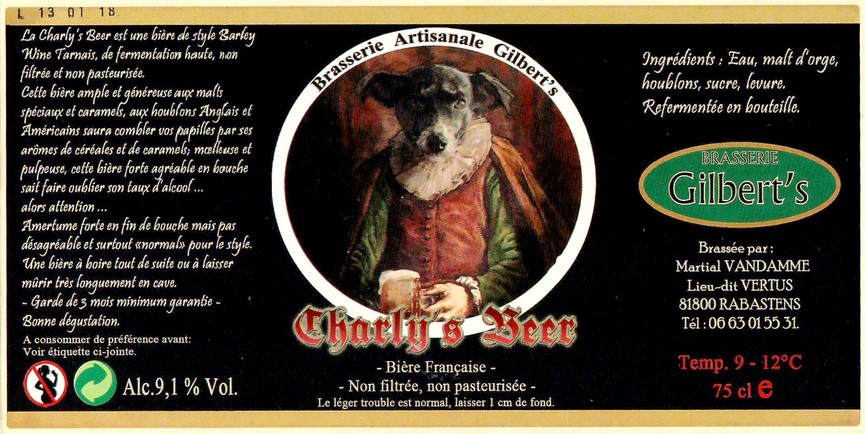 Etiquette BRASSERIE GILBERT'S 13