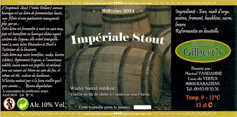 Etiquette BRASSERIE GILBERT'S 14