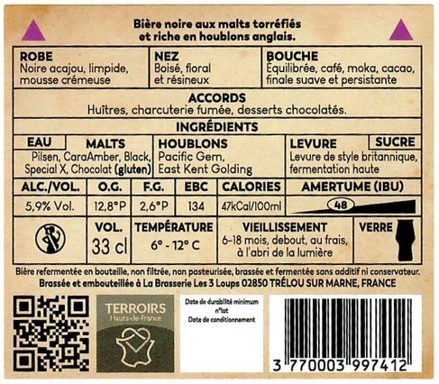 Etiquette BRASSERIE LES 3 LOUPS 45B