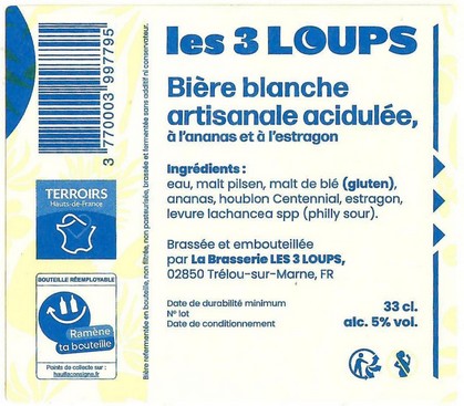 Etiquette BRASSERIE LES 3 LOUPS 52B