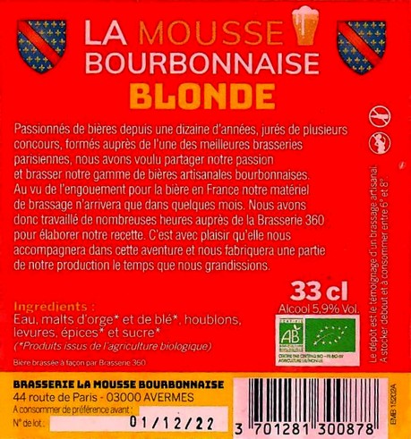 Etiquette BRASSERIE 360 16B