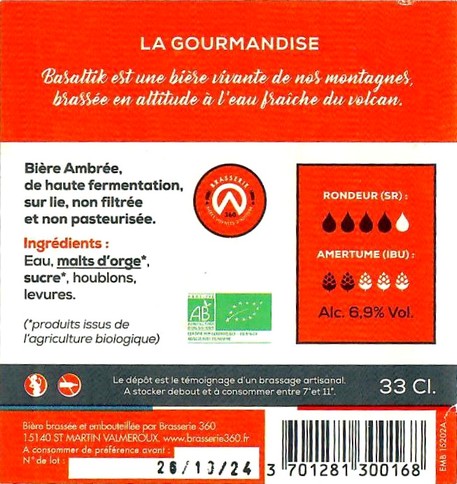 Etiquette BRASSERIE 360 23B