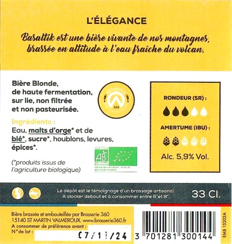 Etiquette BRASSERIE 360 24B