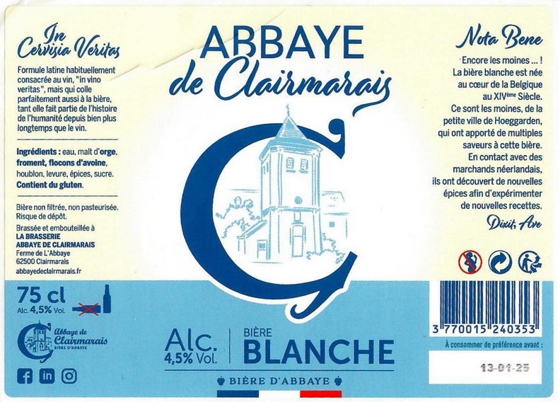 Etiquette BRASSERIE ABBAYE DE CLAIRMARAIS 10