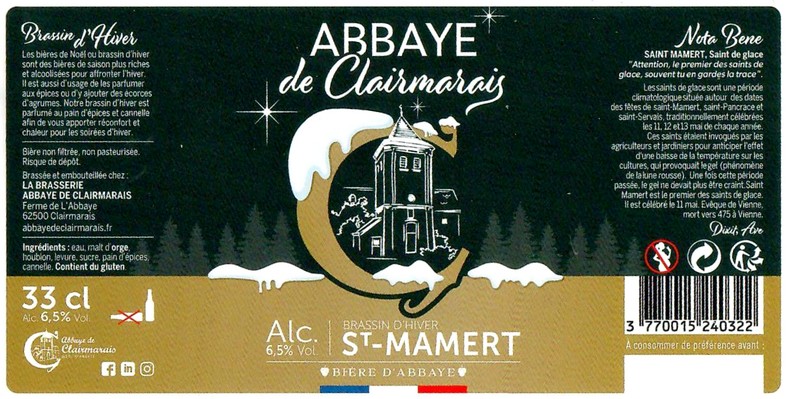 Etiquette BRASSERIE ABBAYE DDE CLAIRMARAIS 12