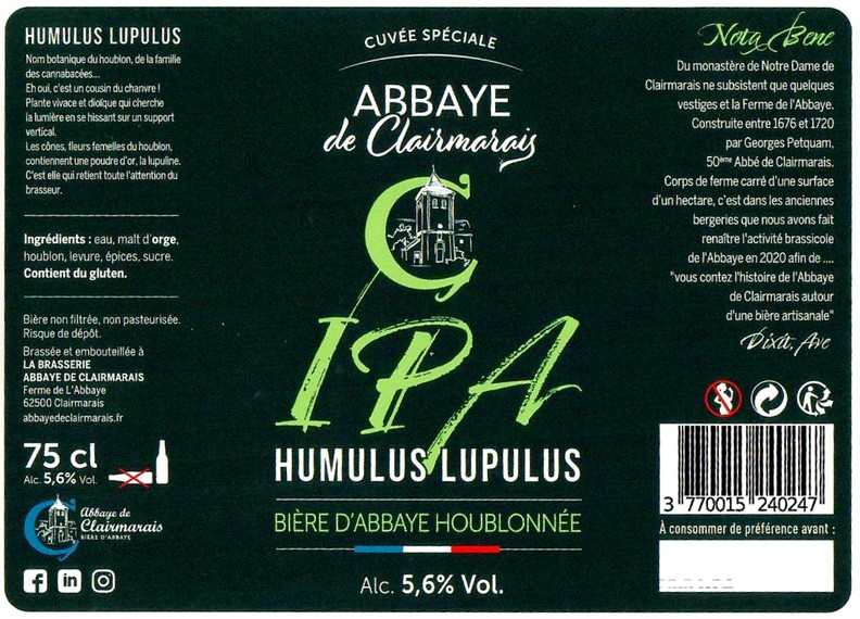 Etiquette BRASSERIE ABBAYE DDE CLAIRMARAIS 15