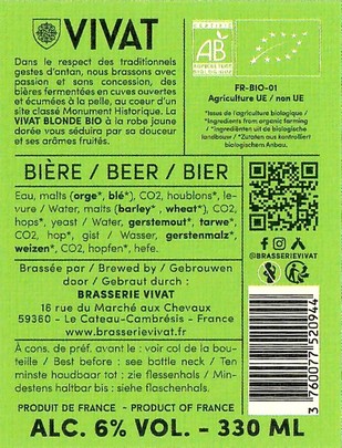 Etiquette BRASSERIE ABBAYE DU CATEAU 87B