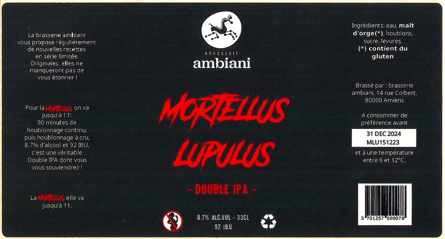 Etiquette BRASSERIE AMBIANI 16