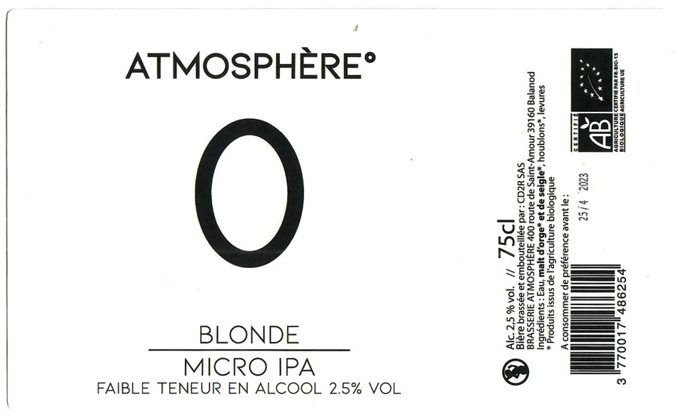 Etiquette BRASSERIE ATMOSPHERE 13