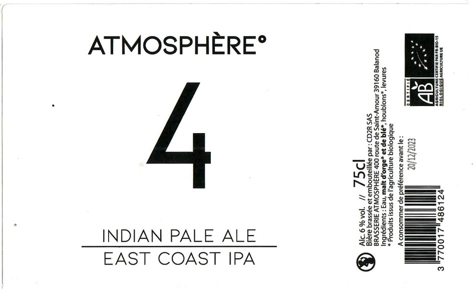 Etiquette BRASSERIE ATMOSPHERE 17