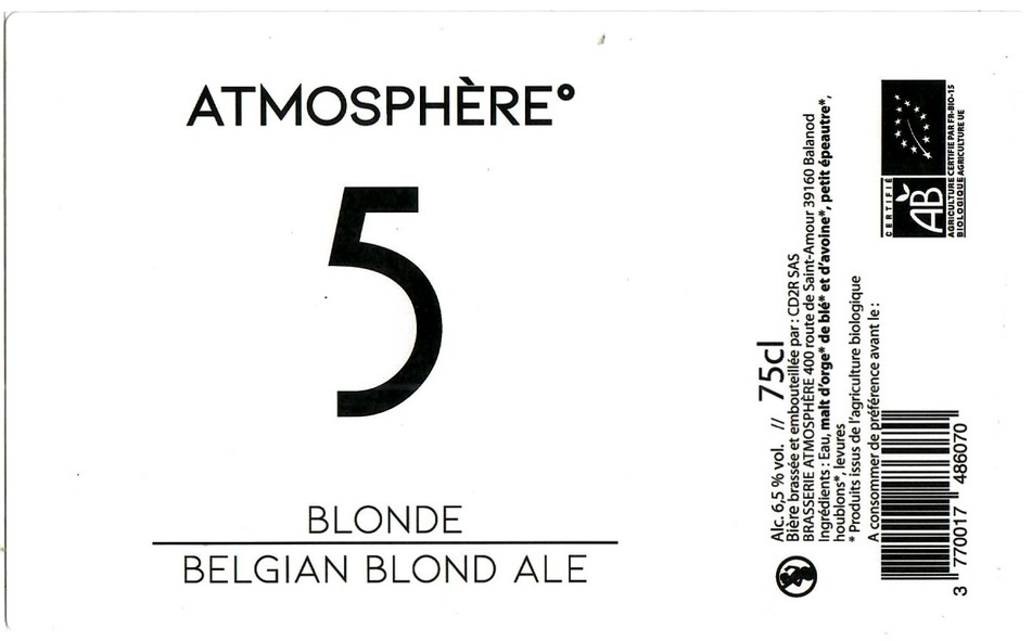 Etiquette BRASSERIE ATMOSPHERE 18