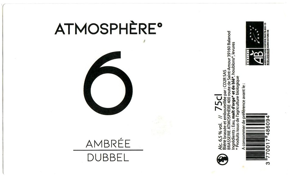 Etiquette BRASSERIE ATMOSPHERE 19