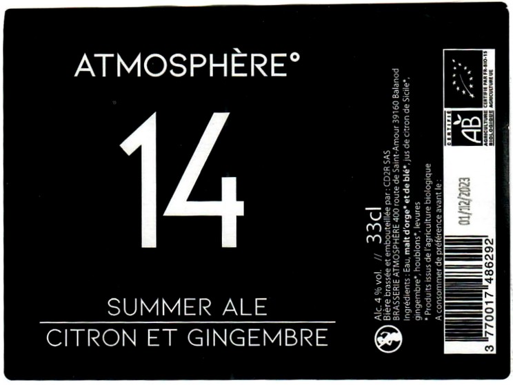 Etiquette BRASSERIE ATMOSPHERE 28