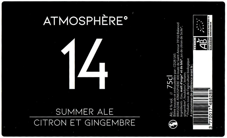 Etiquette BRASSERIE ATMOSPHERE 30