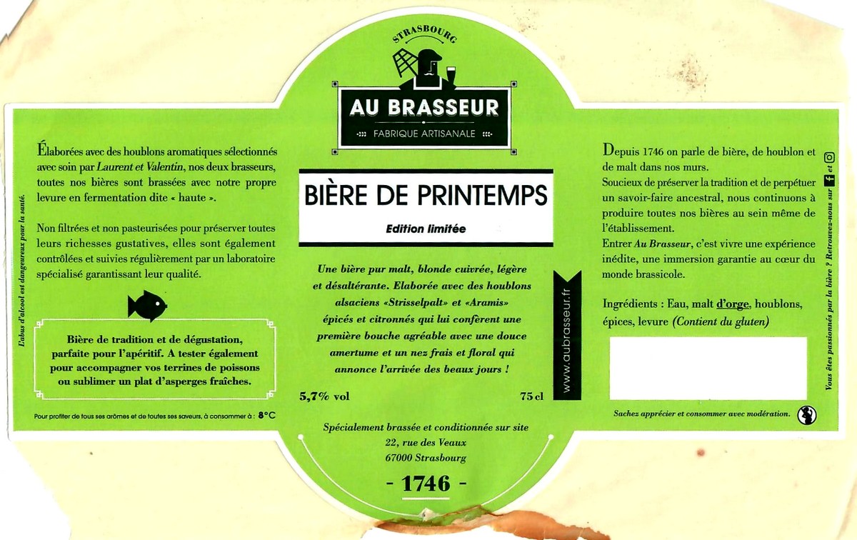 Etiquette BRASSERIE AU BRASSEUR 21