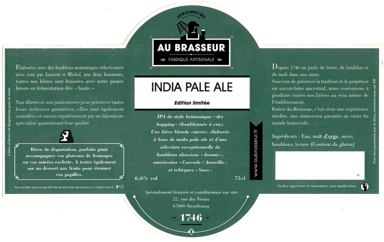 Etiquette BRASSERIE AU BRASSEUR 22