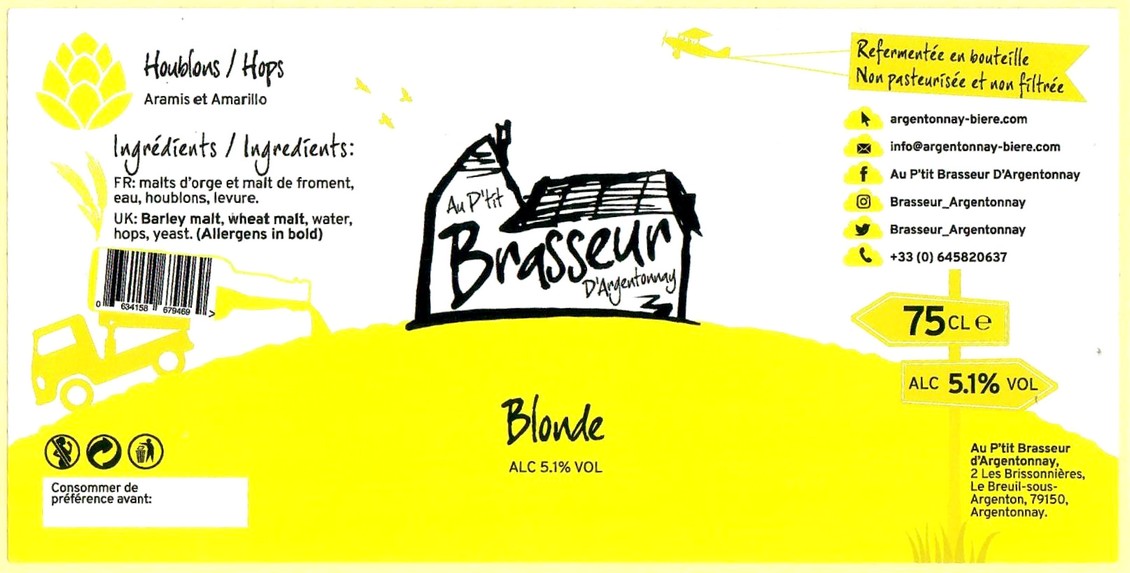 Etiquette BRASSERIE AU PTIT BRASSEUR D'ARGENTONNAY 01
