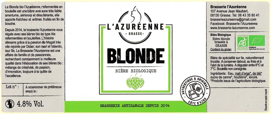 Etiquette BRASSERIE AZUREENNE 09