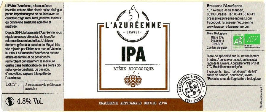 Etiquette BRASSERIE AZUREENNE 12