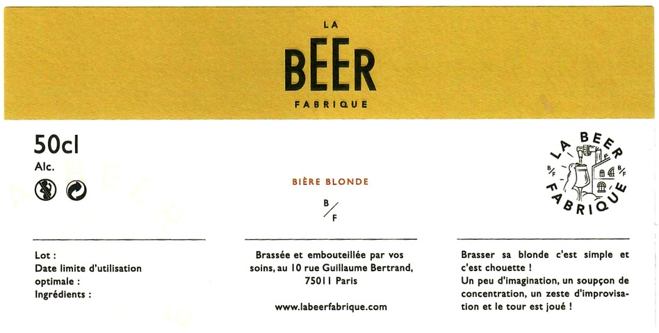 Etiquette BRASSERIE LA BEER FABRIQUE 01