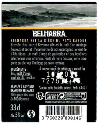 Etiquette BRASSERIE BELHARRA 10B