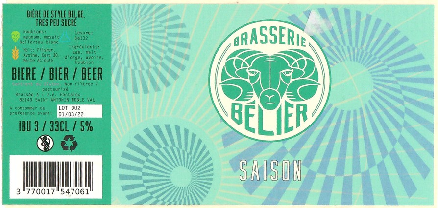 Etiquette BRASSERIE BELIER 18