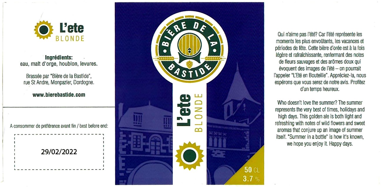 etiquette BRASSERIE BIERE DE LA BASTIDE 06