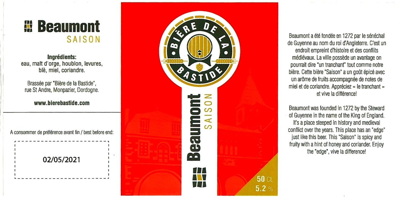 etiquette BRASSERIE BIERE DE LA BASTIDE 07